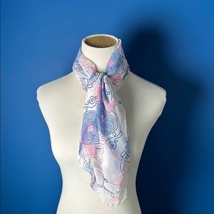 Elegant Blue and Pink Patterned Scarf sheer